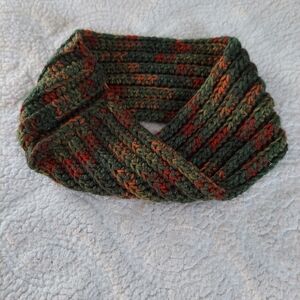 Handcrafted Green and Orange Knit Neck Scarf